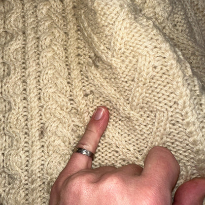 VTG Sweater Mens M Cream Cable Knit Ribbed Full Zip 1960s Rockabilly Ivory Rare