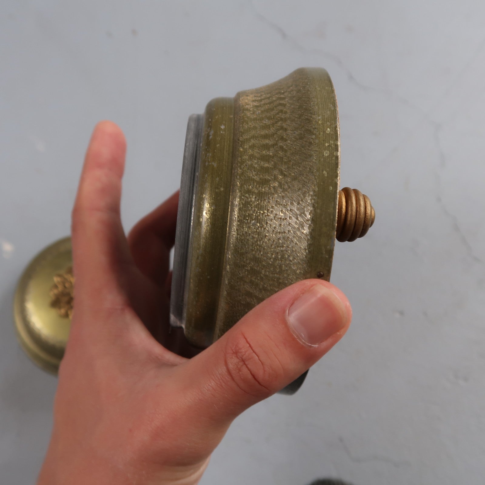 Old Antique Powder Box Pewter/bronze Tone Romantic Girl Plays Music VTG Art