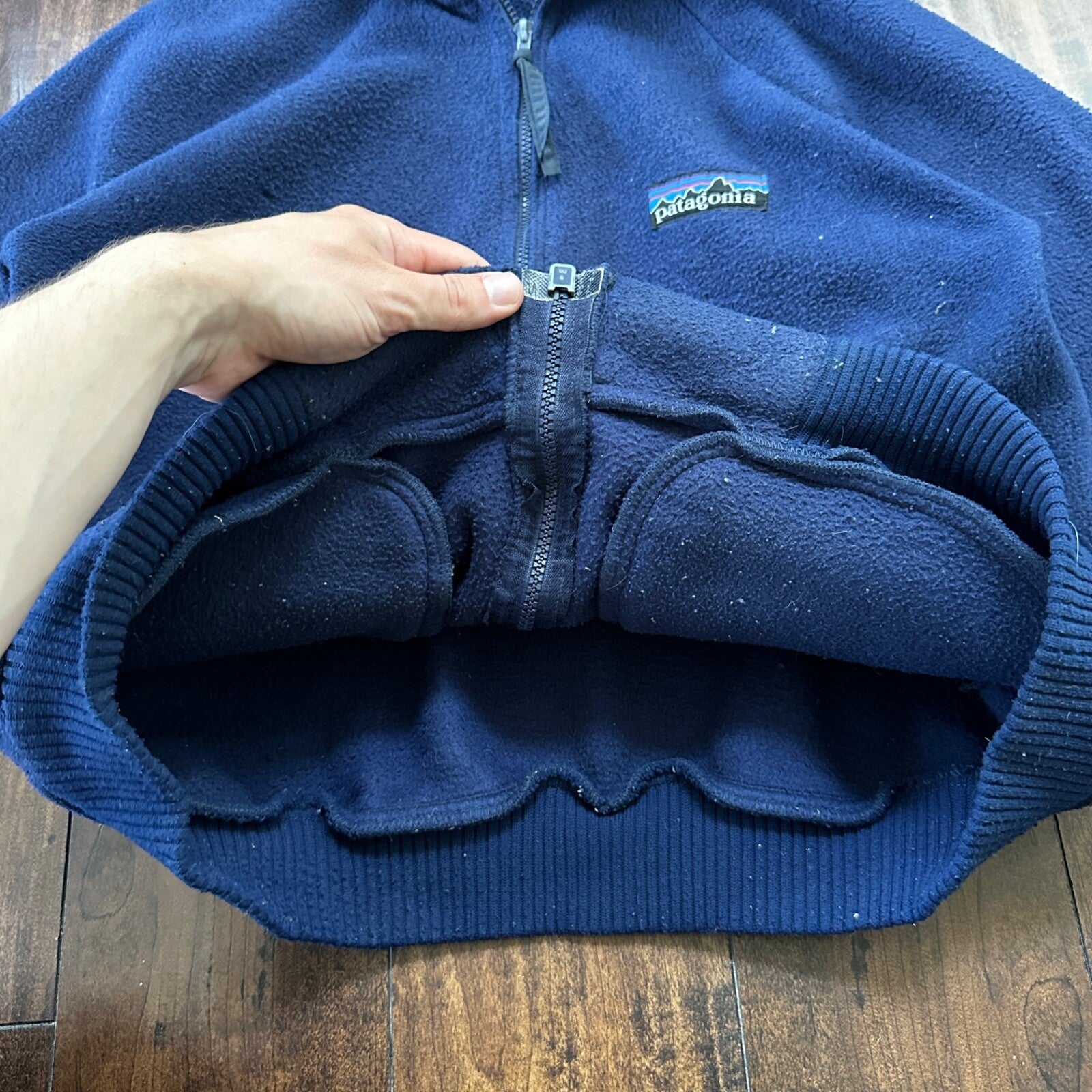 Patagonia Vintage 80s Zip Up Fleece Jacket Navy Blue Full Bomber 90s Deep Pile