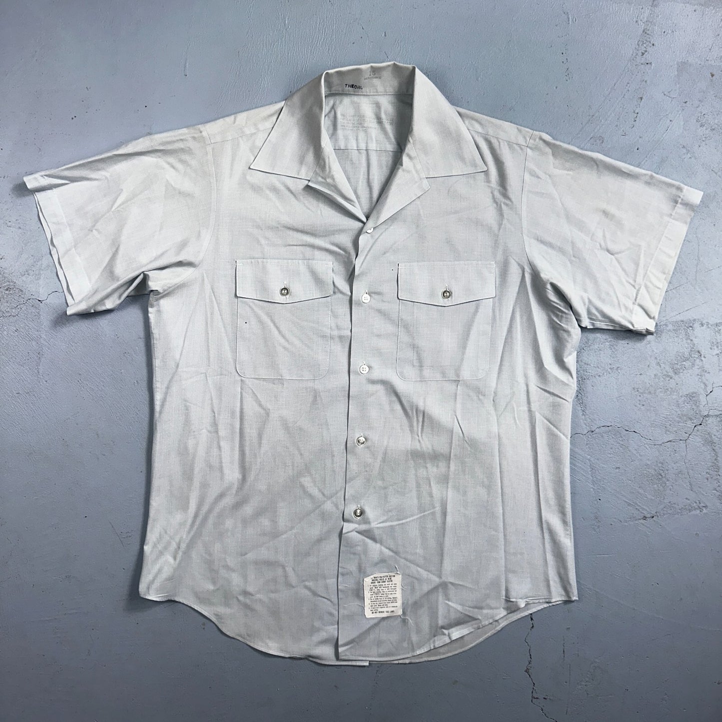 1973 US Army Vietnam War Men Blue Button Long Sleeve Shirt 16 DSA-100 1970s 70s