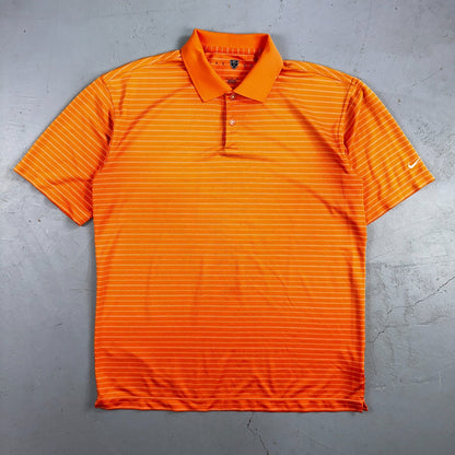 Nike Golf Dri Fit Orange Striped Polo Shirt L Large Vintage Style Sports Sun