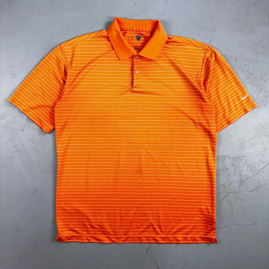 Nike Golf Dri Fit Orange Striped Polo Shirt L Large Vintage Style Sports Sun