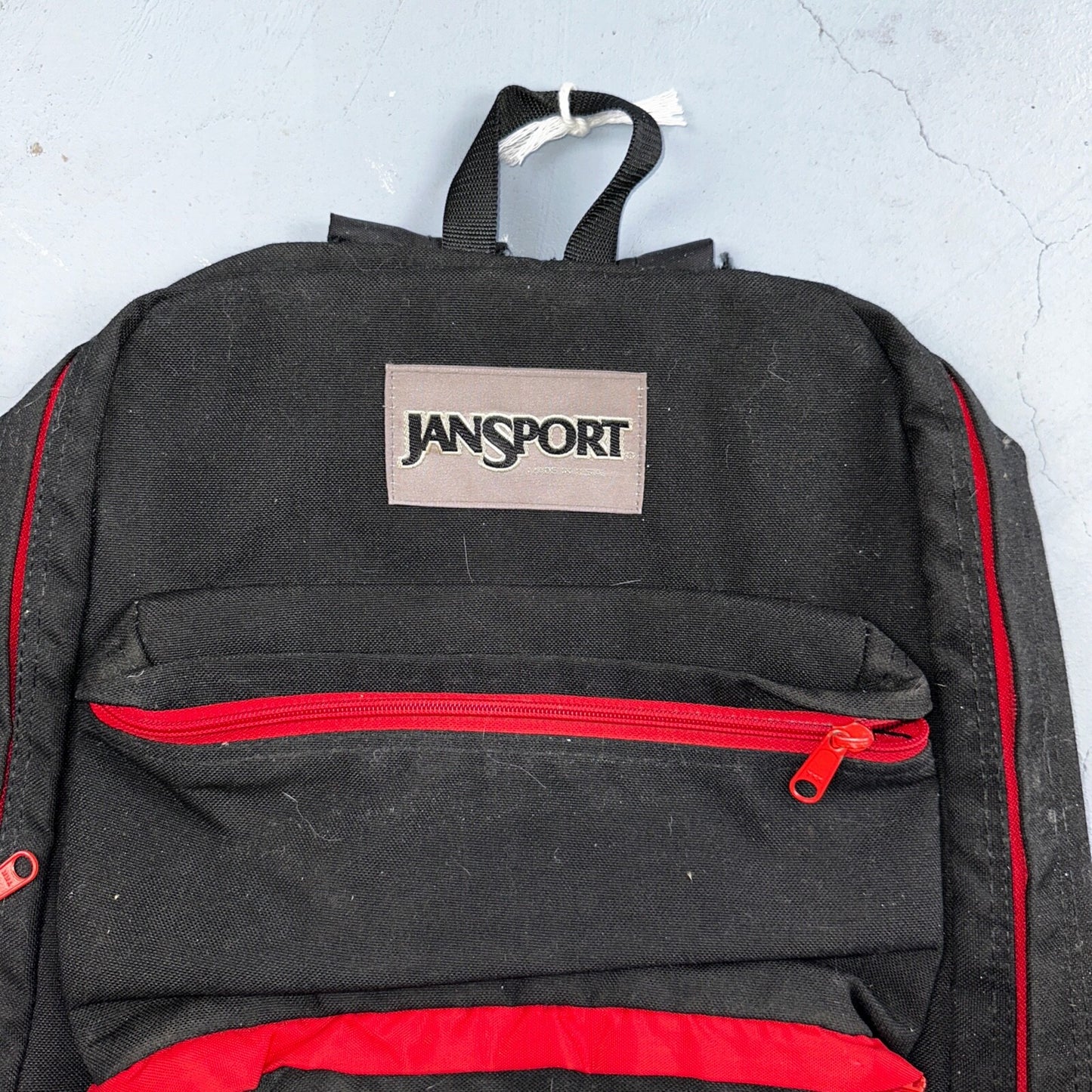 Jansport VTG Made in USA Black Red Backpack 90s 1990s Basic Full Zip Around