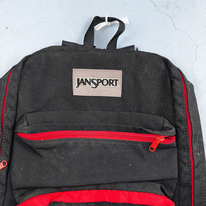 Jansport VTG Made in USA Black Red Backpack 90s 1990s Basic Full Zip Around