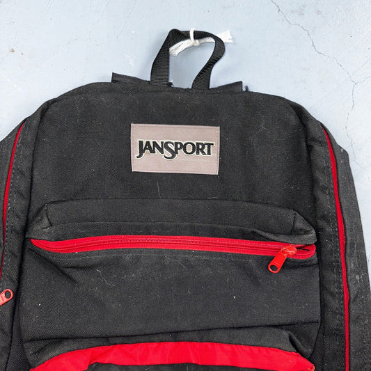 Jansport VTG Made in USA Black Red Backpack 90s 1990s Basic Full Zip Around