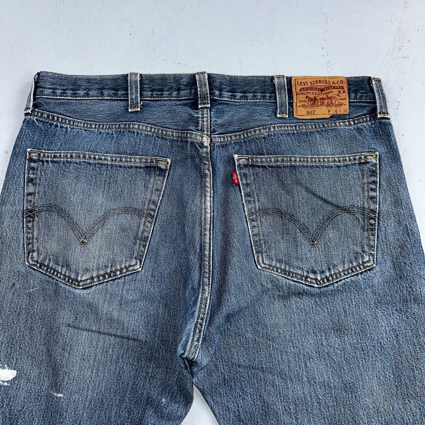 Levis 501 Vintage Y2K XX Straight Leg Jeans Blue Med Wash Paint 38x30 Act 38x29