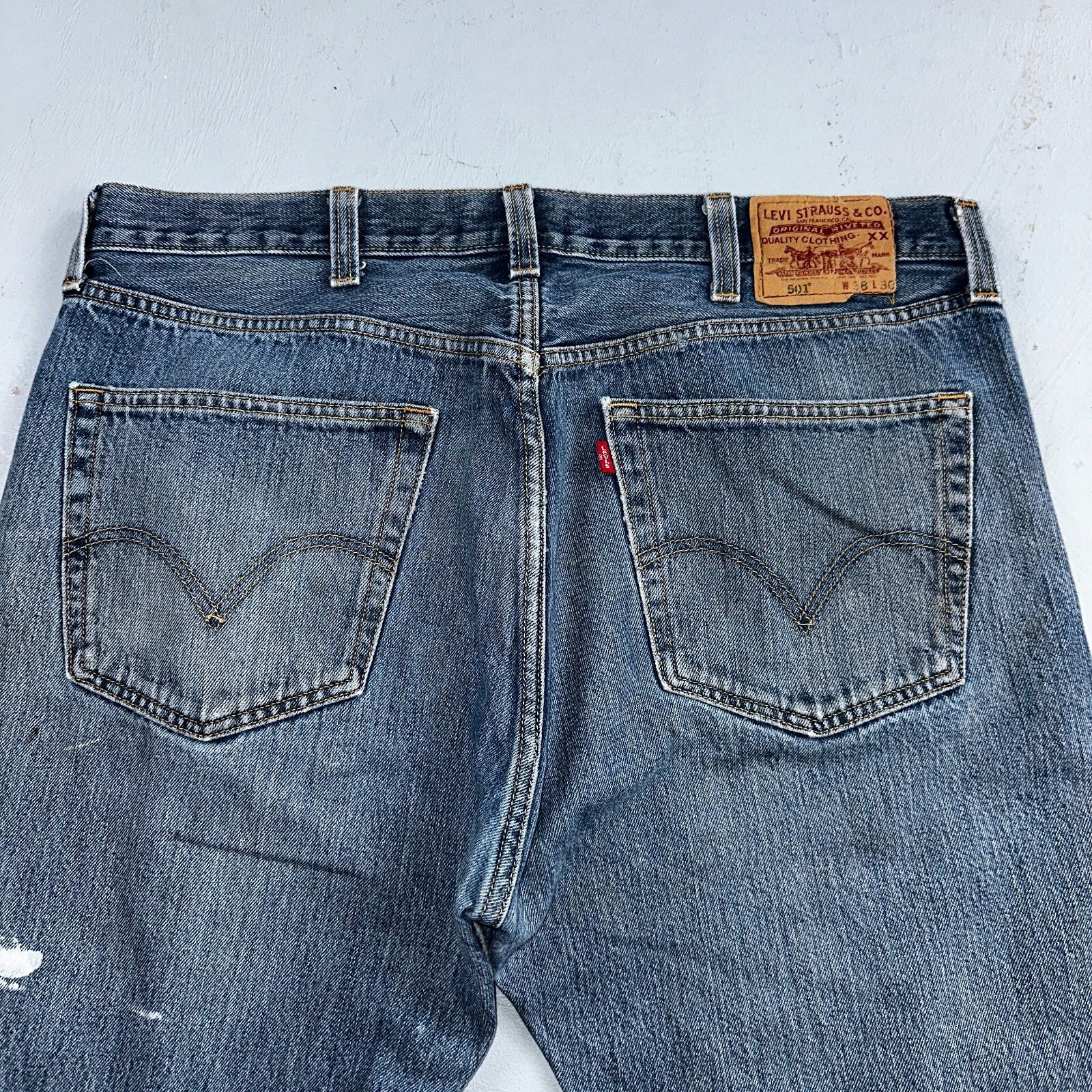 Levis 501 Vintage Y2K XX Straight Leg Jeans Blue Med Wash Paint 38x30 Act 38x29