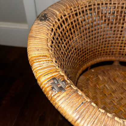 VTG 70s Cane Rattan Wicker Ceylon Natural Cane Seat Kids Chair 1970s Cat Cute