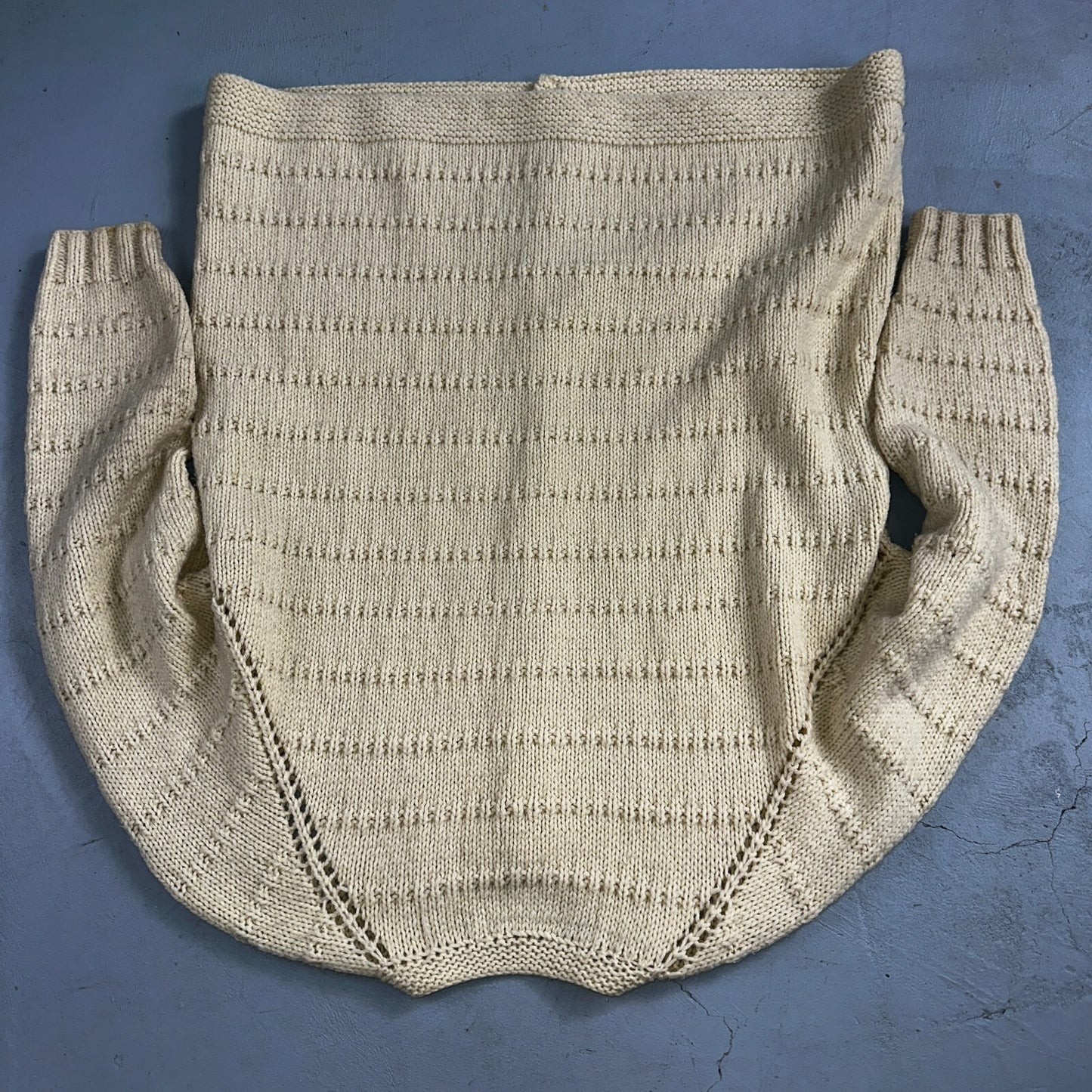 1970s VTG Sweater Cable Knit 70s 80s Ivory Off White Warm Grandma Core Button Up