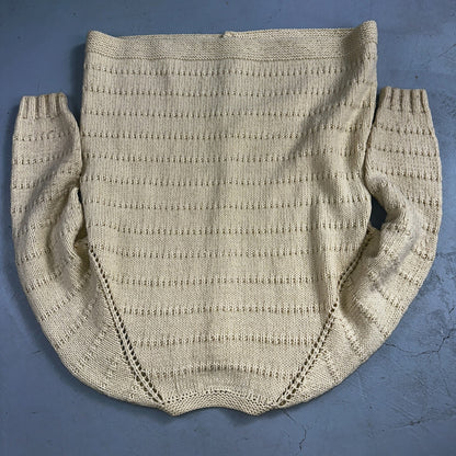 1970s VTG Sweater Cable Knit 70s 80s Ivory Off White Warm Grandma Core Button Up