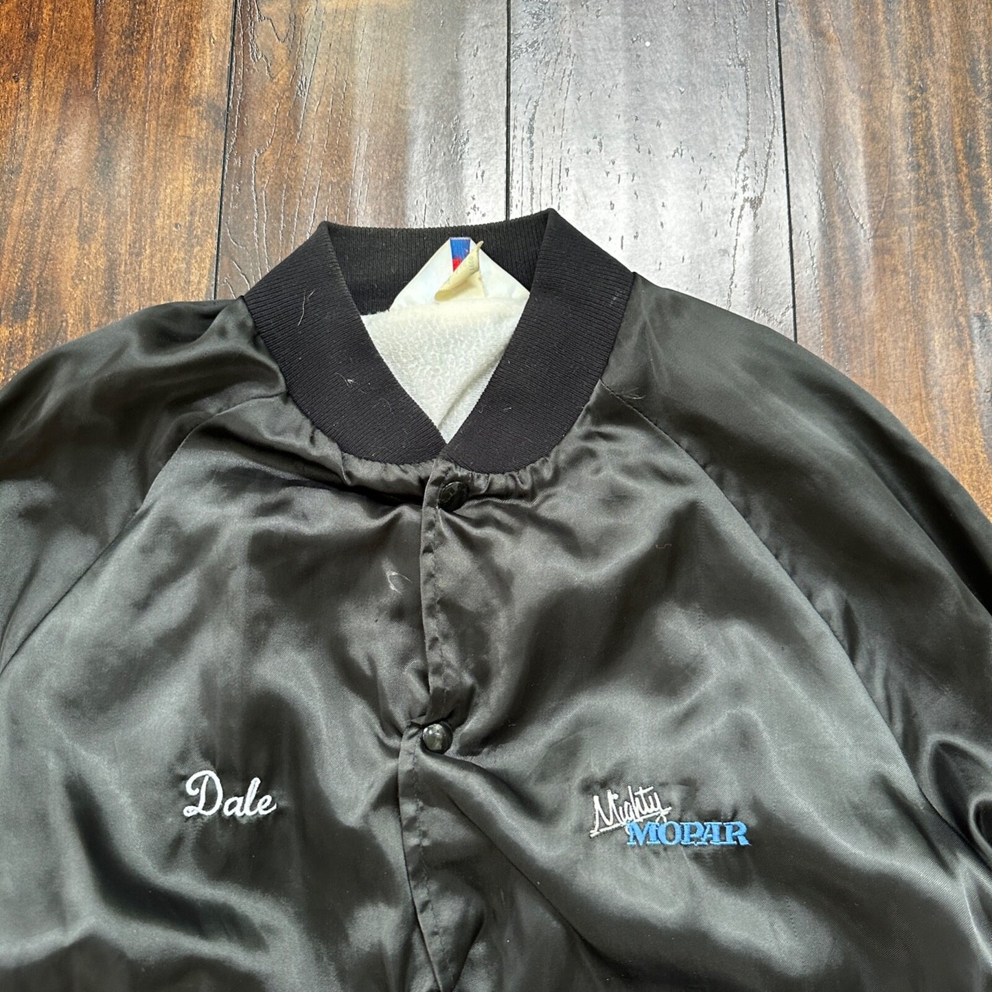 VTG 80s GTX Plymouth Satin Bomber Jacket USA West Ark Rare 90s White