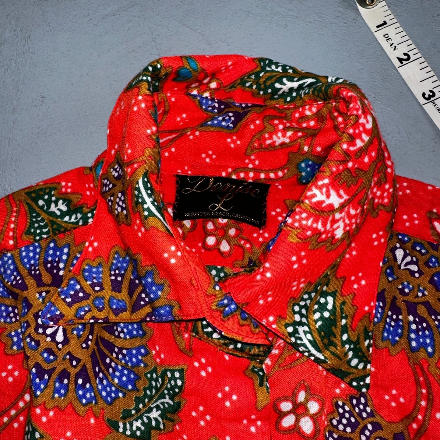 Vintage Denise Maxi Dress Red Floral Batik Boho 70s Style Hermosa Beach CA Rare