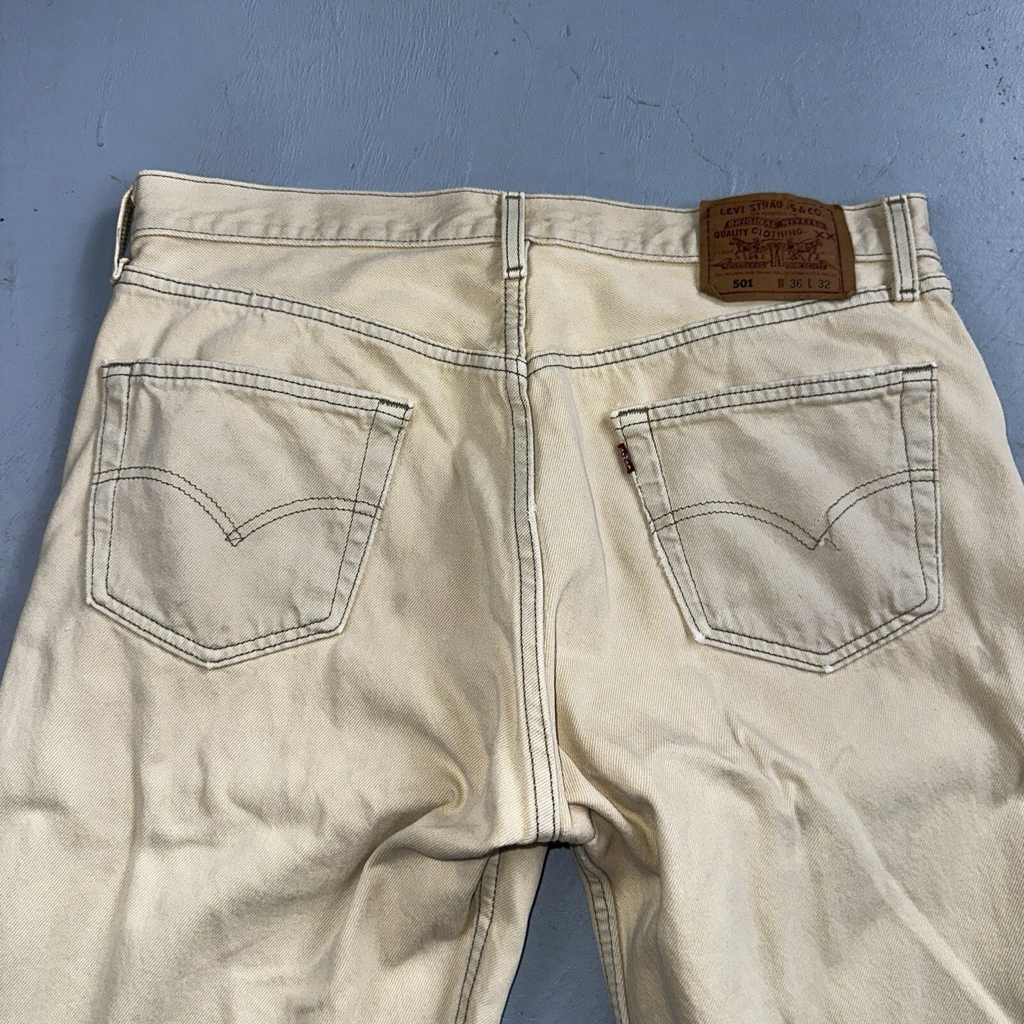 Levis 501 Vintage 90s USA XX Straight Leg Jeans Yellow Khaki 36x32 Act 34x31