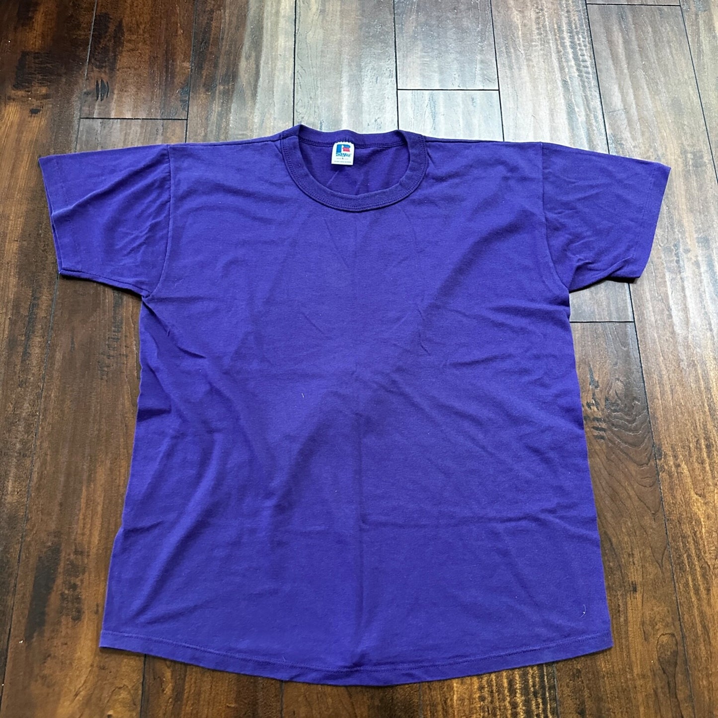 Russell Athletic USA Blank Purple VTG T Shirt 90s Single Stitch Sleeves Basic