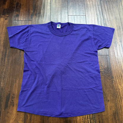 Russell Athletic USA Blank Purple VTG T Shirt 90s Single Stitch Sleeves Basic