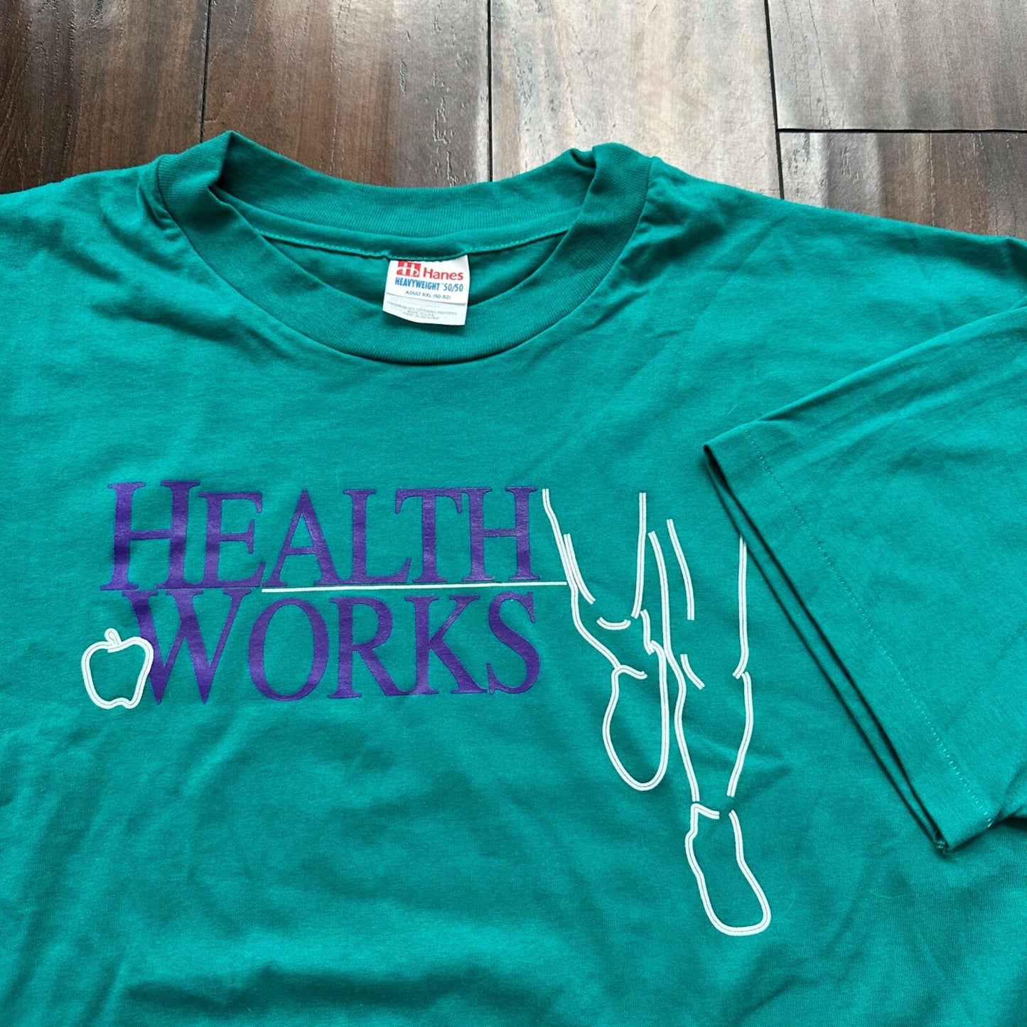 Health Works Gym Single Stitch XXL Vintage T Shirt Apple Big Cool Green Hanes