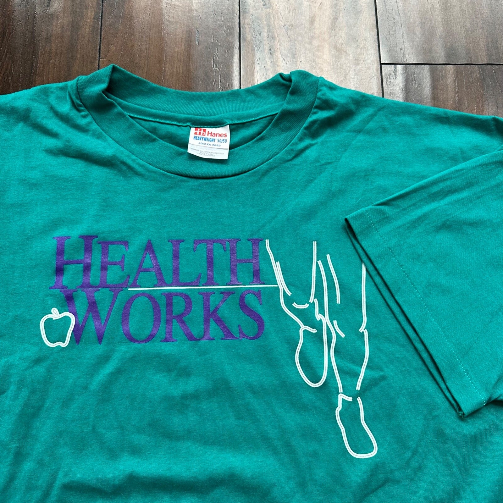 Health Works Gym Single Stitch XXL Vintage T Shirt Apple Big Cool Green Hanes