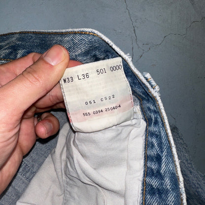 Levis 501 Vintage 90s USA XX Straight Leg Jeans 33x36 Light Wash Act 30x30