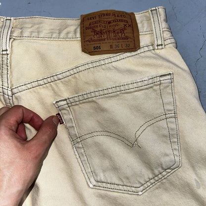 Levis 501 Vintage 90s USA XX Straight Leg Jeans Yellow Khaki 36x32 Act 34x31