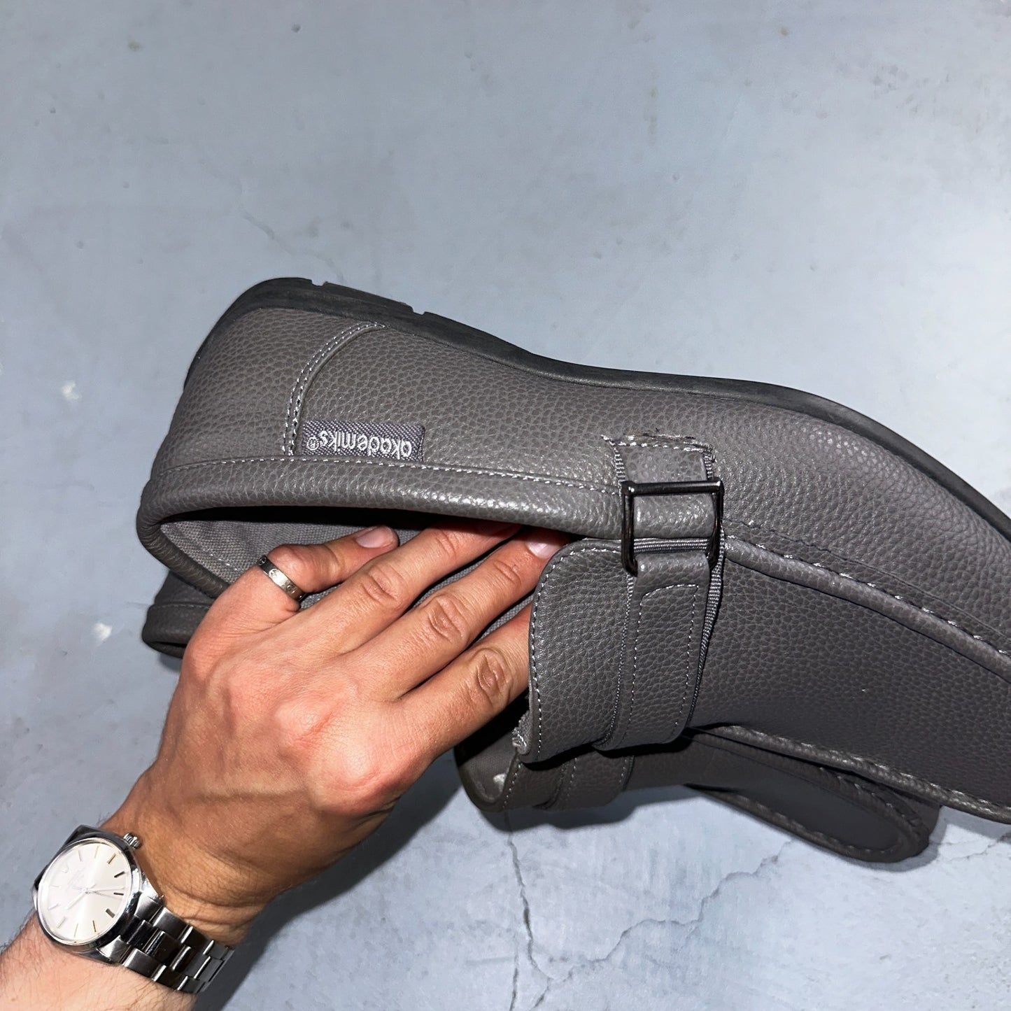 AKADEMIKS Men's Gray Faux Leather Roger Slip-On Driving Loafers SZ 12