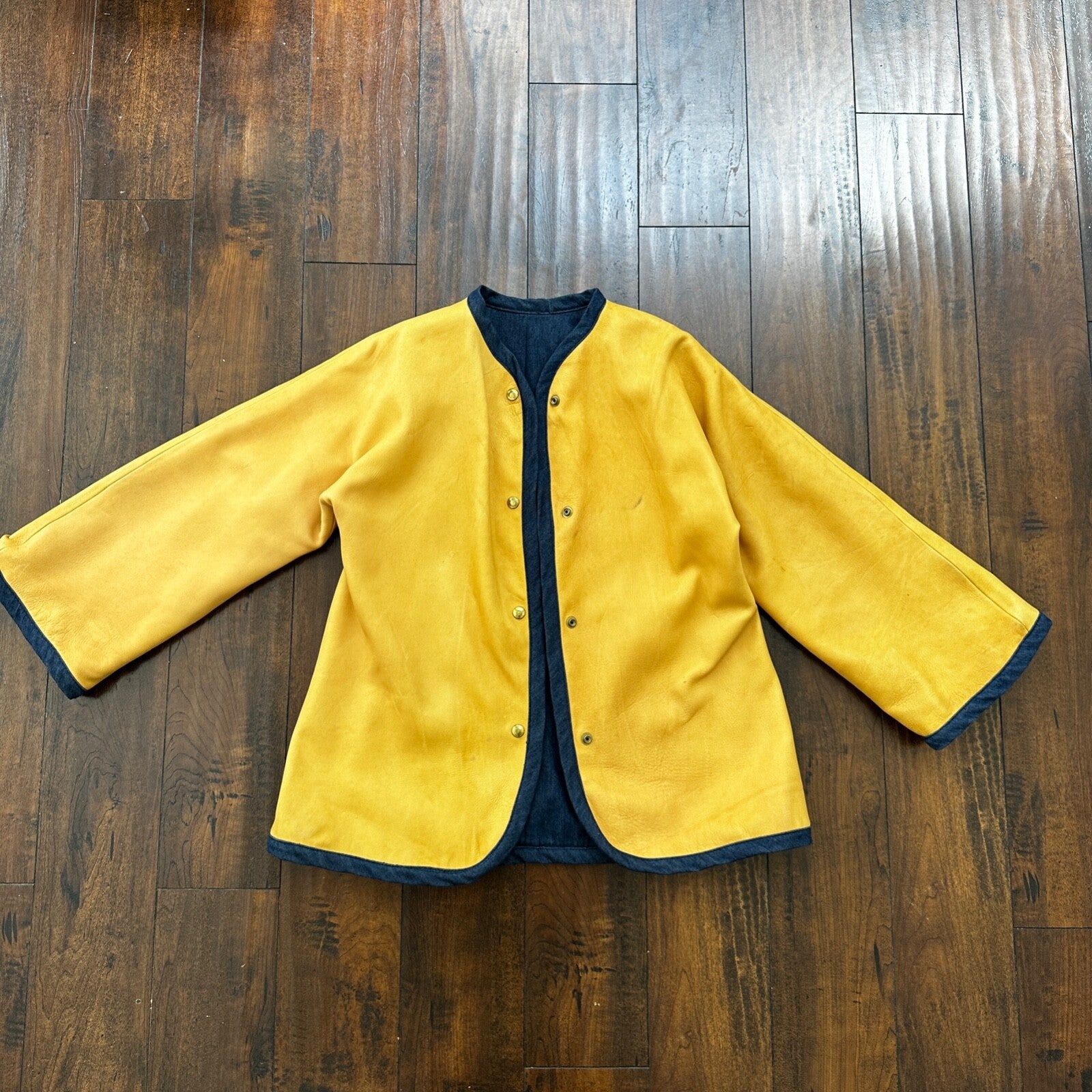 1960s Rockabilly Reversible Denim Leather Jacket 60s 70s RARE Yellow Blue Anorak