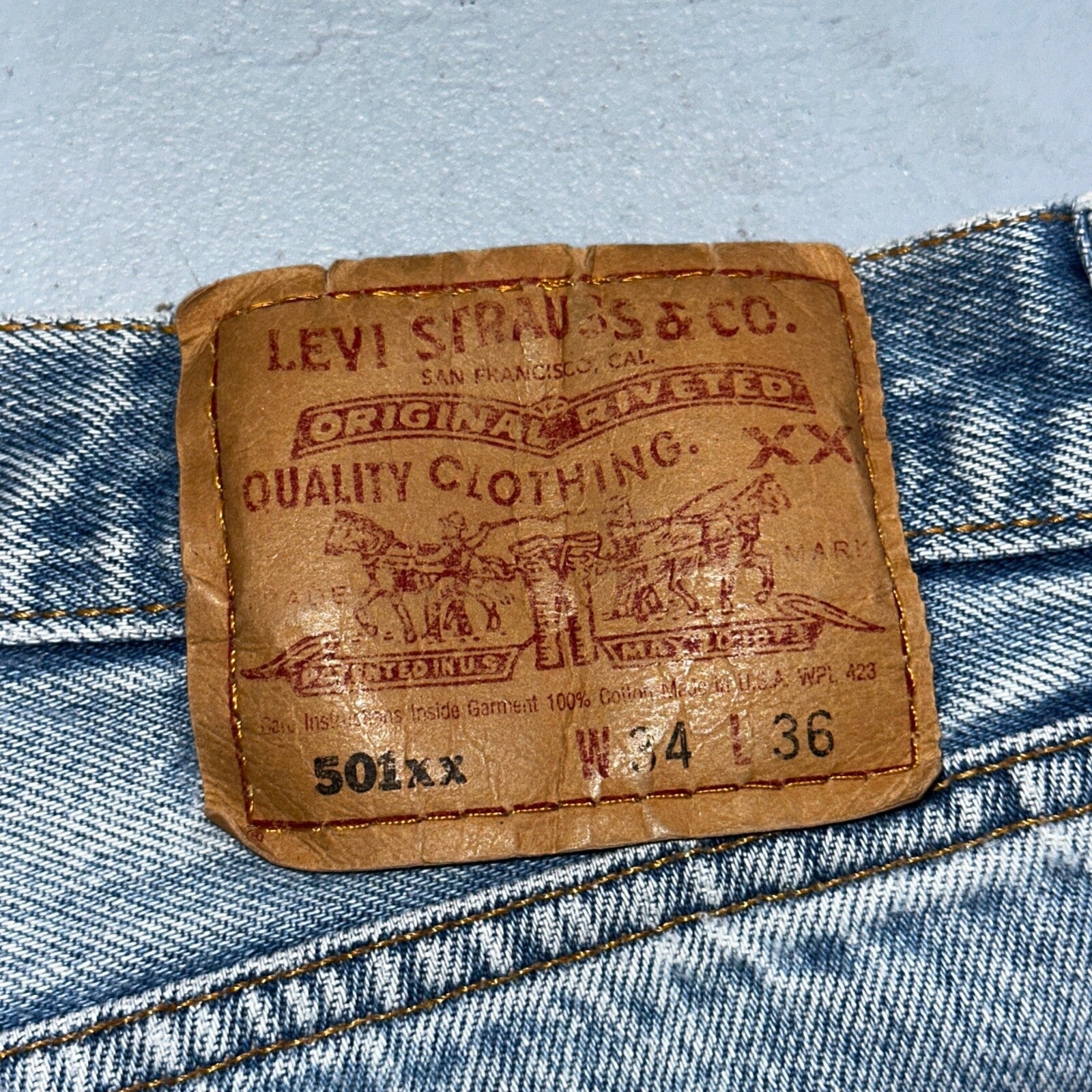 Levis 501 Vintage 90s USA XX Straight Leg Jeans 34x36 Light Wash Act 30x31