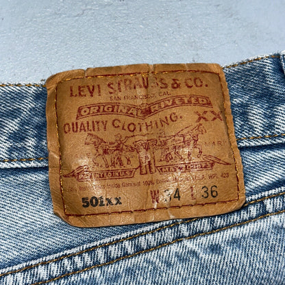 Levis 501 Vintage 90s USA XX Straight Leg Jeans 34x36 Light Wash Act 30x31