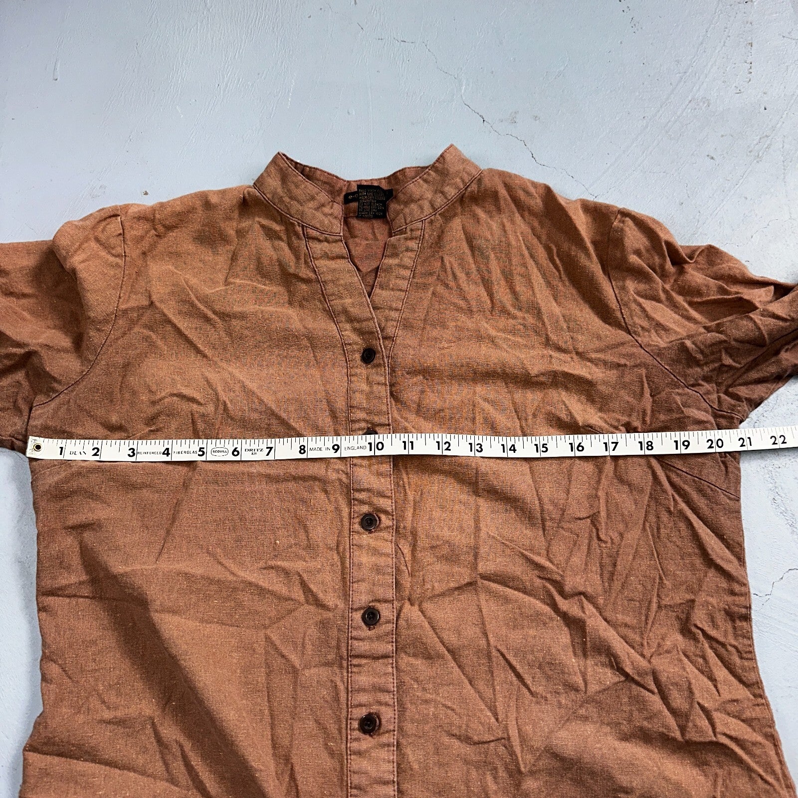 E-COL-O-GIE Womens Large Brown Linen Button Up Shirt Large Cotton VTG Y2K