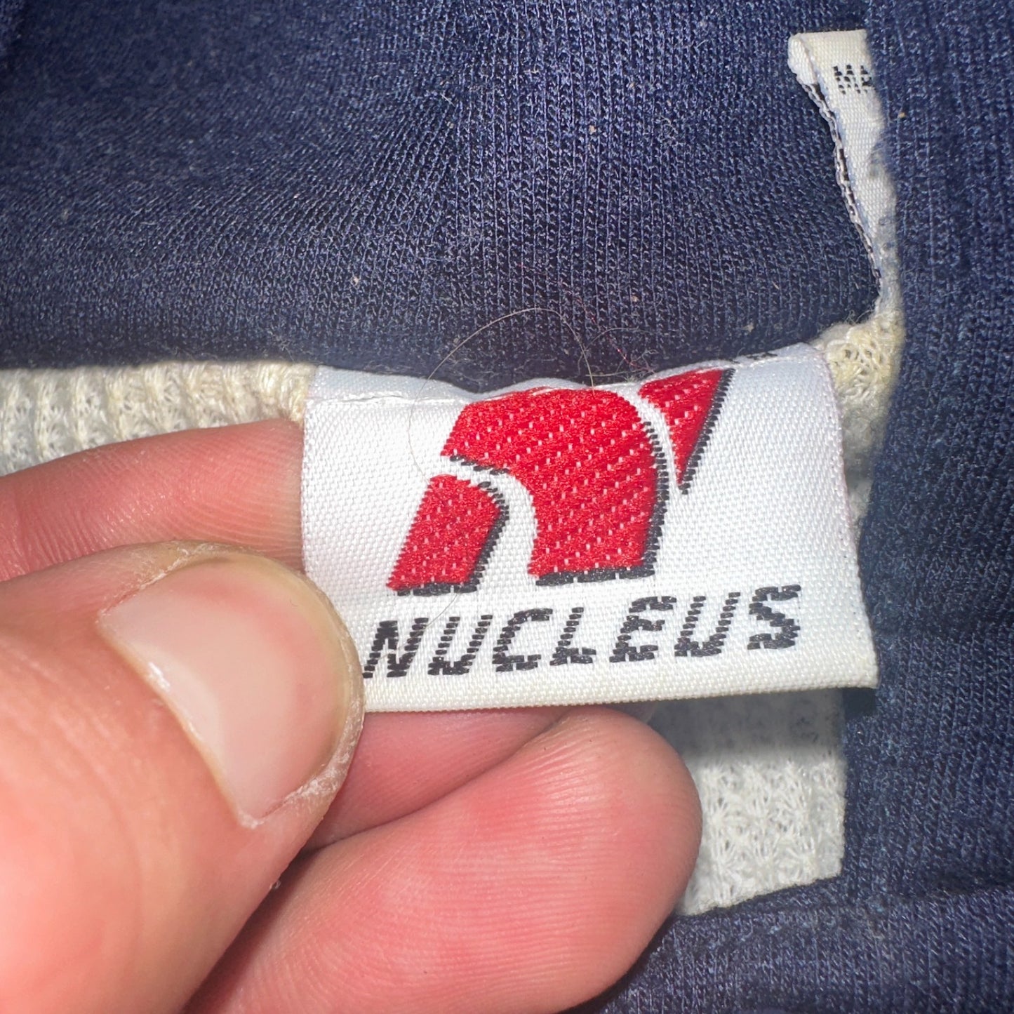 Vintage Thermal Waffle Lined Hoodie Sweatshirt Mens XL Navy Blue Nucleus Punk