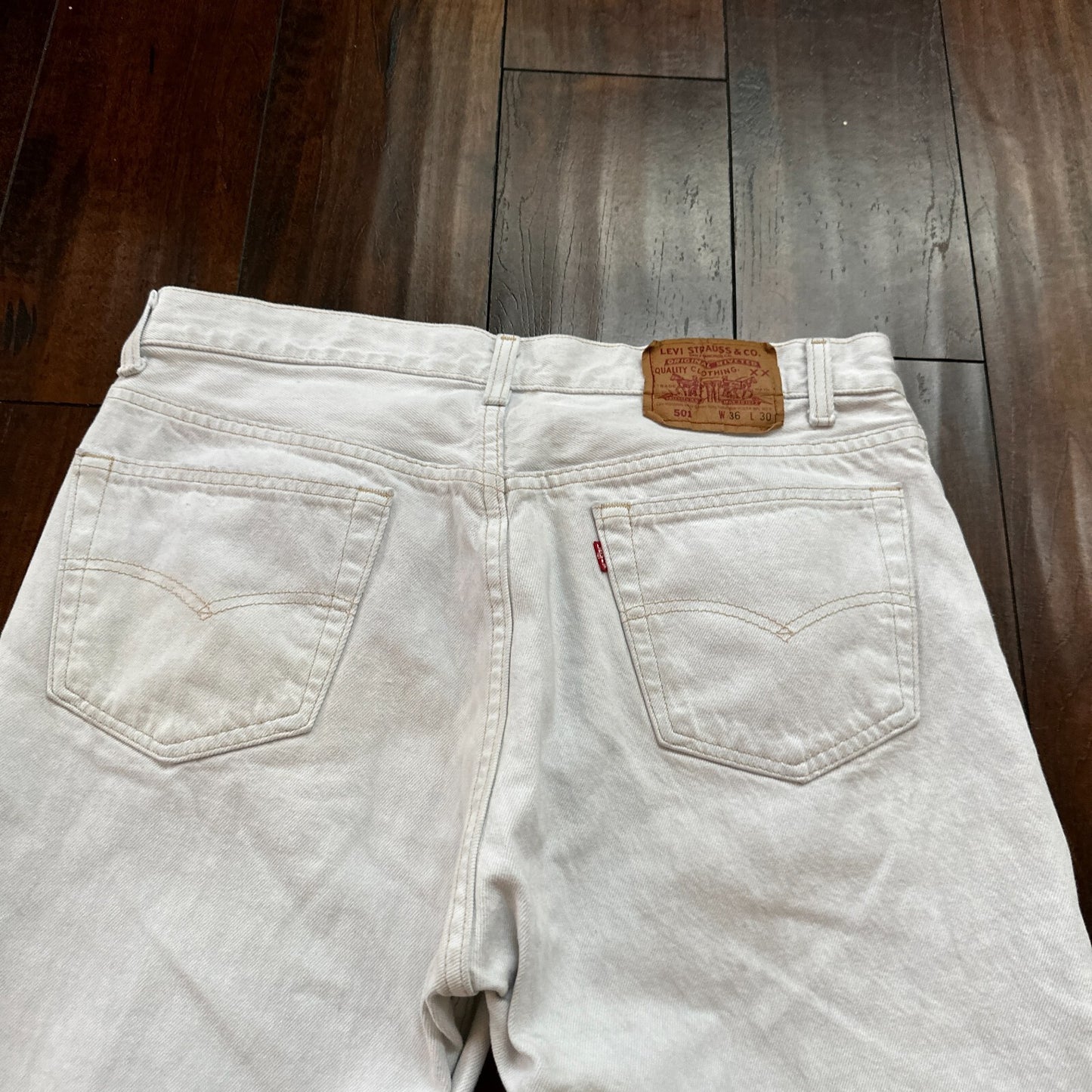 VTG USA Levis 501 Button Fly 90s Tag Jeans 80s 36x30 Act 32x29 Grey Faded White