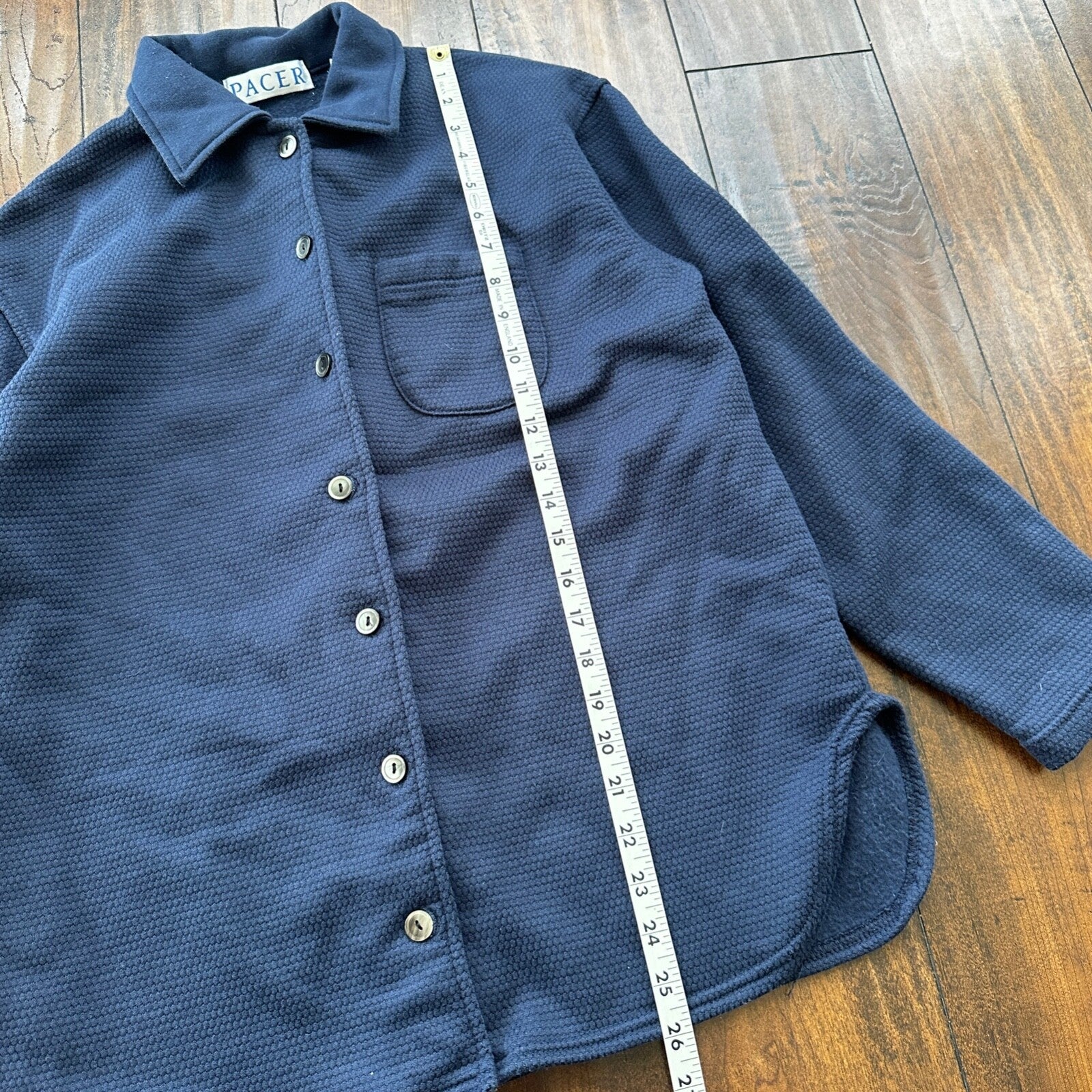 VTG 90s Pacer Womens Cotton Long Sleeve Button Up Navy Blue Shirt Size S