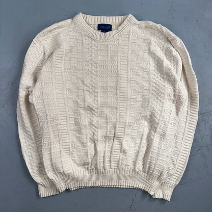 Towncraft VTG 80s 100% Cotton Made In USA Ivory Square Knit Sweater Sz L