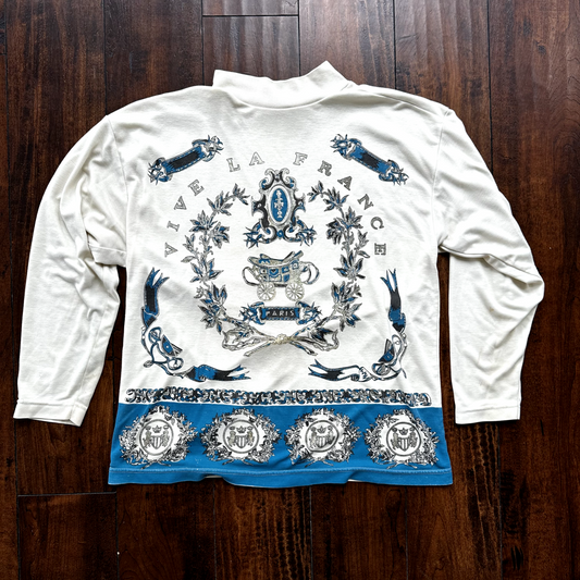 Paris France Victorian Vintage T Shirt Long Sleeve Pattern Blue Cool Rap Music