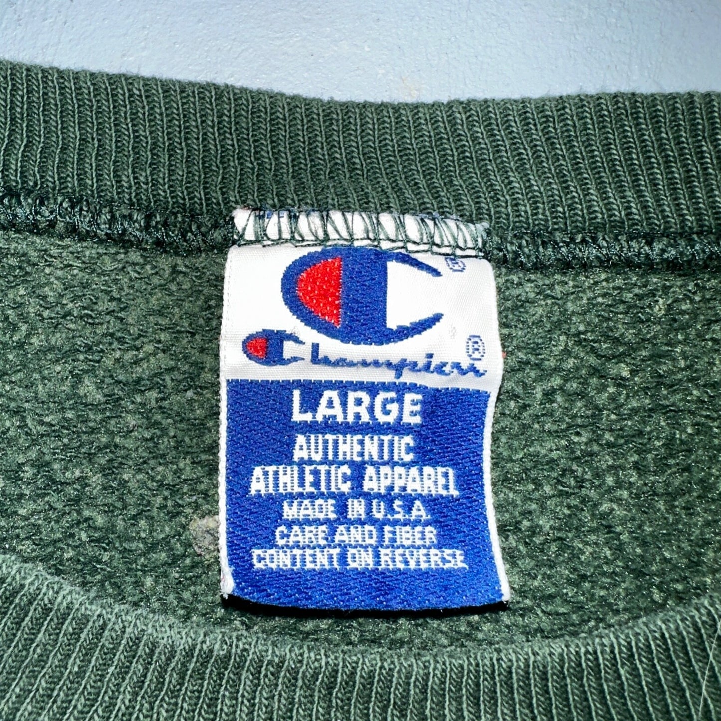 Champion 90s USA Sweatshirt VTG Crewneck Green Thrashed Paint Stained Large