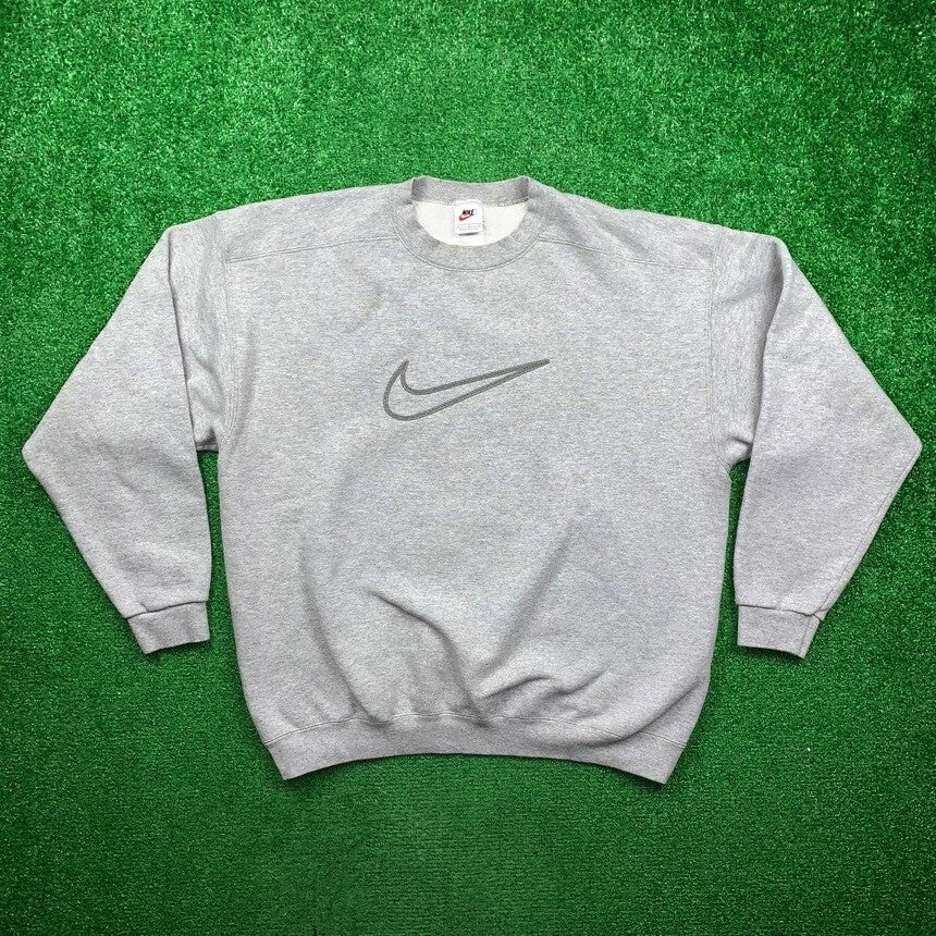 Nike Vintage Crewneck Sweater Gray Center Swoosh Hoodie 90s Charli D'amelio