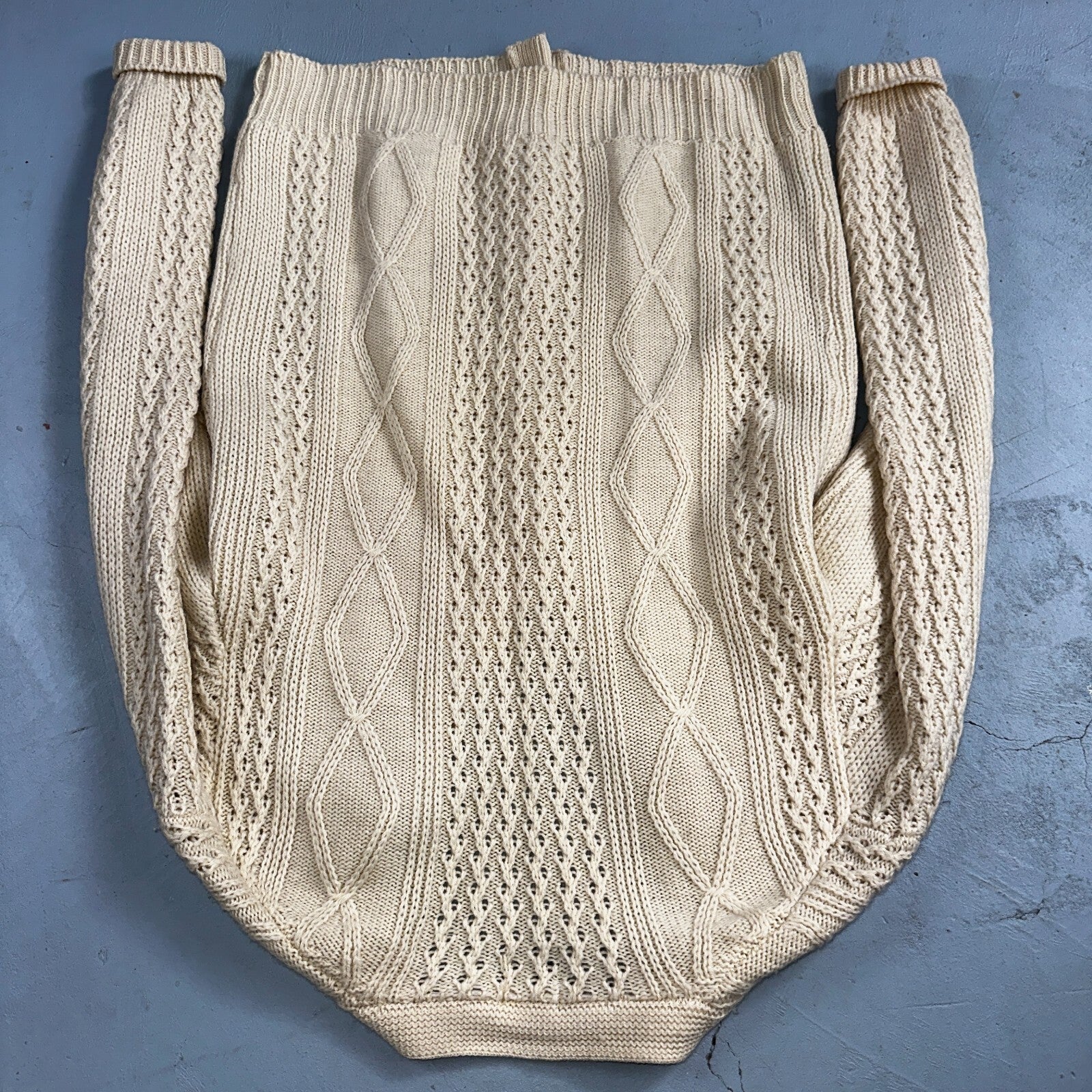 Vintage 100% Wool Fisherman Knit Men’s M Cardigan Nordstrom 1970s 70s Ivory