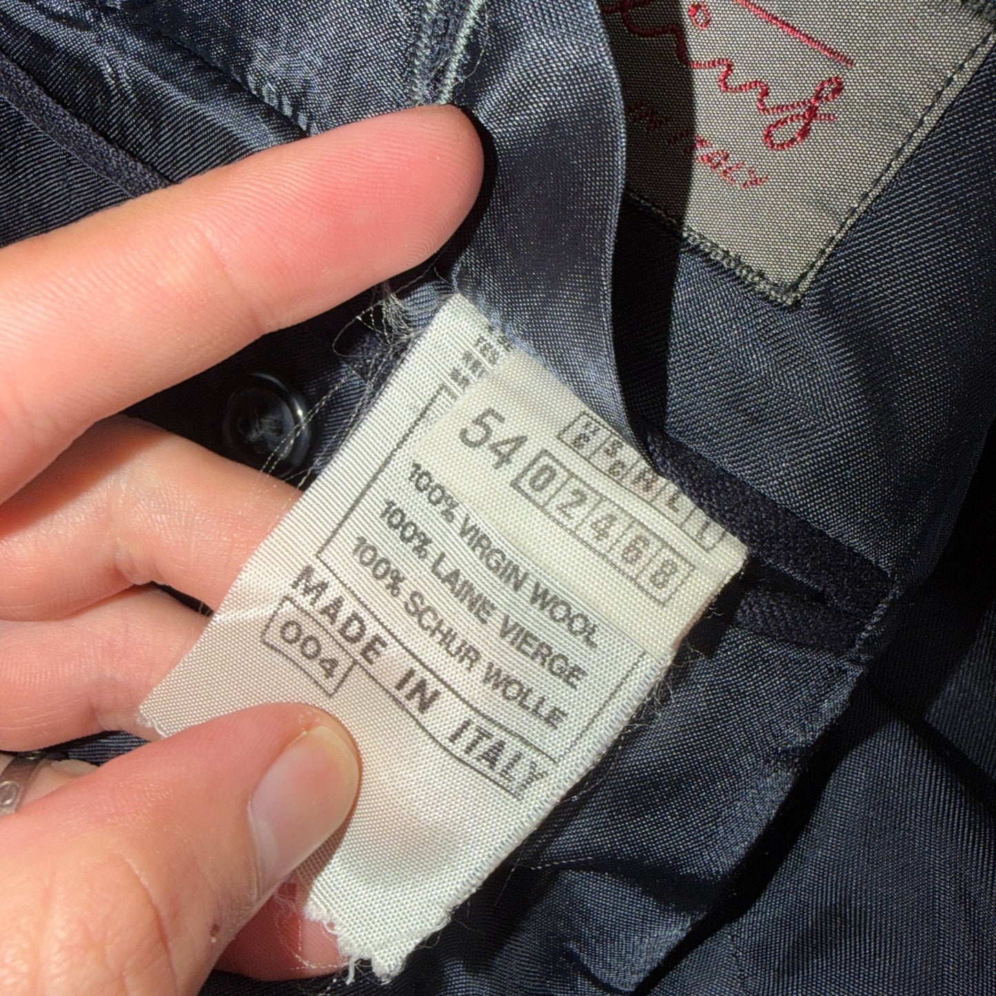 VTG Wool Suit Italy 54 Jacket Sport Coat Virgilini Double Breast Pin Stripe 80s