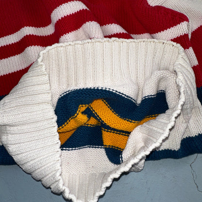 Izod VTG Sweater Mens L Striped Nautical Fisherman Yacht Club 80s 90s Geometric