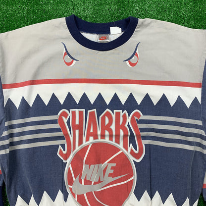 Nike Vintage Sweatshirt Mens T Shirt Sharks Crewneck AOP Basketball Jordan RARE