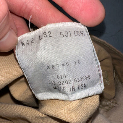 Levis 501 Vintage 90s USA XX Straight Leg Jeans Khaki Brown Wash 42x32 Act 40x32