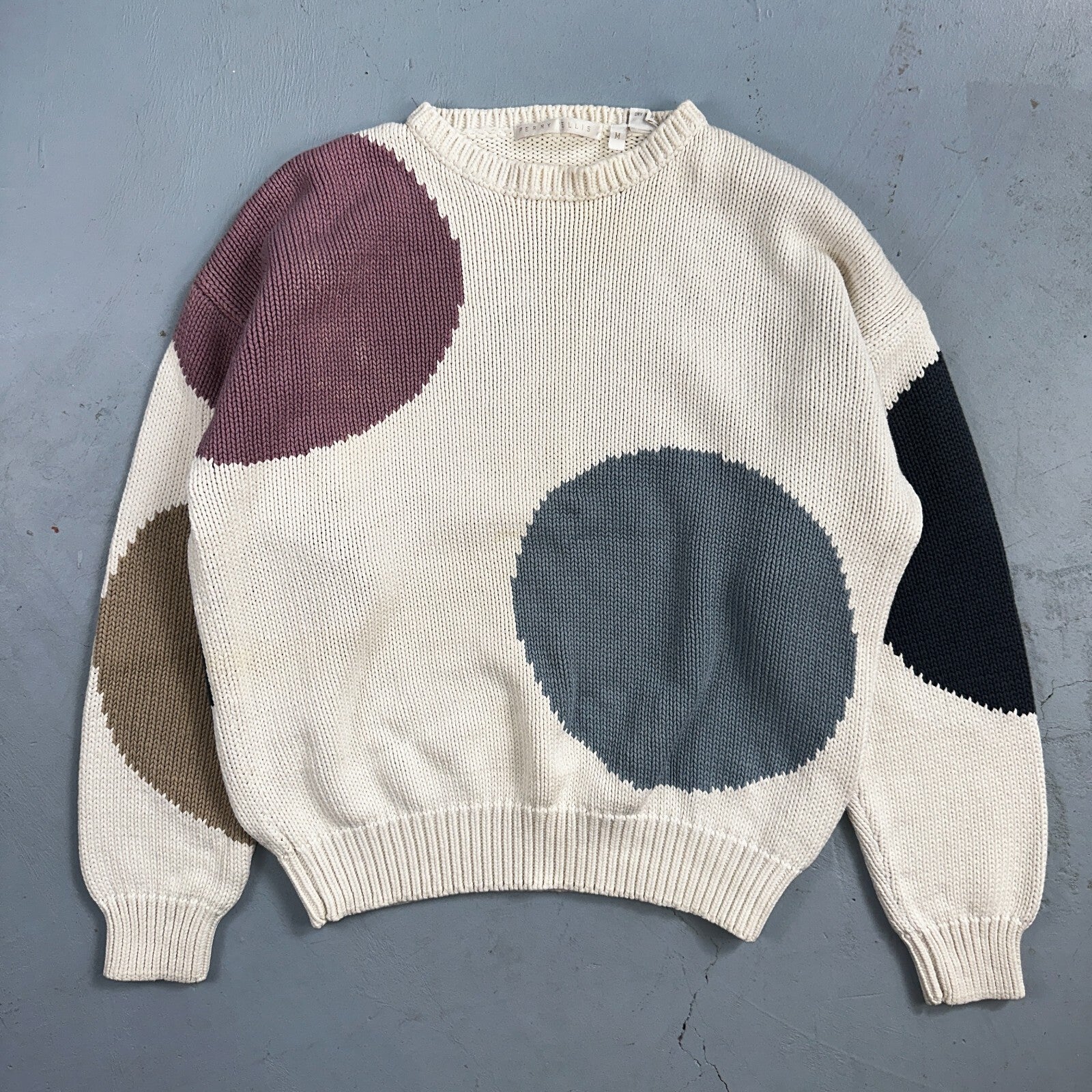 Perry Ellis VTG Atomic Pullover Sweater Womens M Multicolor Abstract Ski Cotton