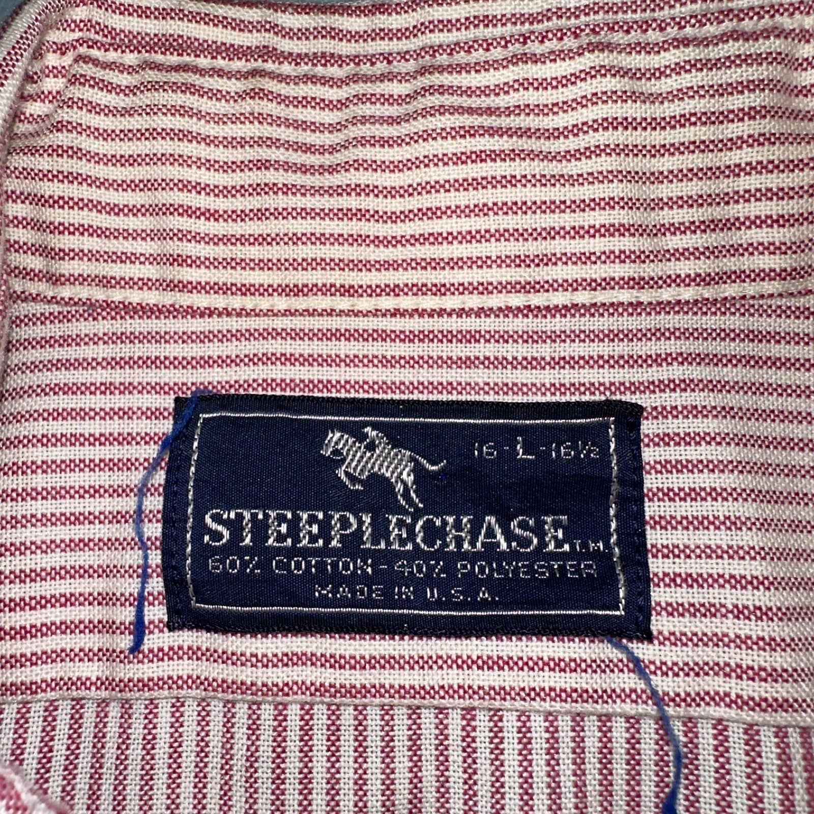 Steeple Chase Button Up Shirt Mens Large Short Sleeve Stripe Made In USA Red