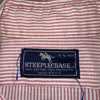 Steeple Chase Button Up Shirt Mens Large Short Sleeve Stripe Made In USA Red