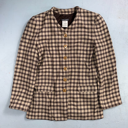 Giorgio Armani Jacket Women 42 VTG Brown Houndstooth V Neck Italy Cashmere Wool