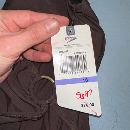 Speedo NWT Women 18 Swimwear Brown One Piece Ruched Logo Adult VTG