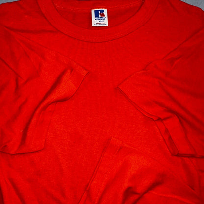 Russell Athletic USA VTG T Shirt 90s Blank Orange No Print Lot 1 Single Stitch