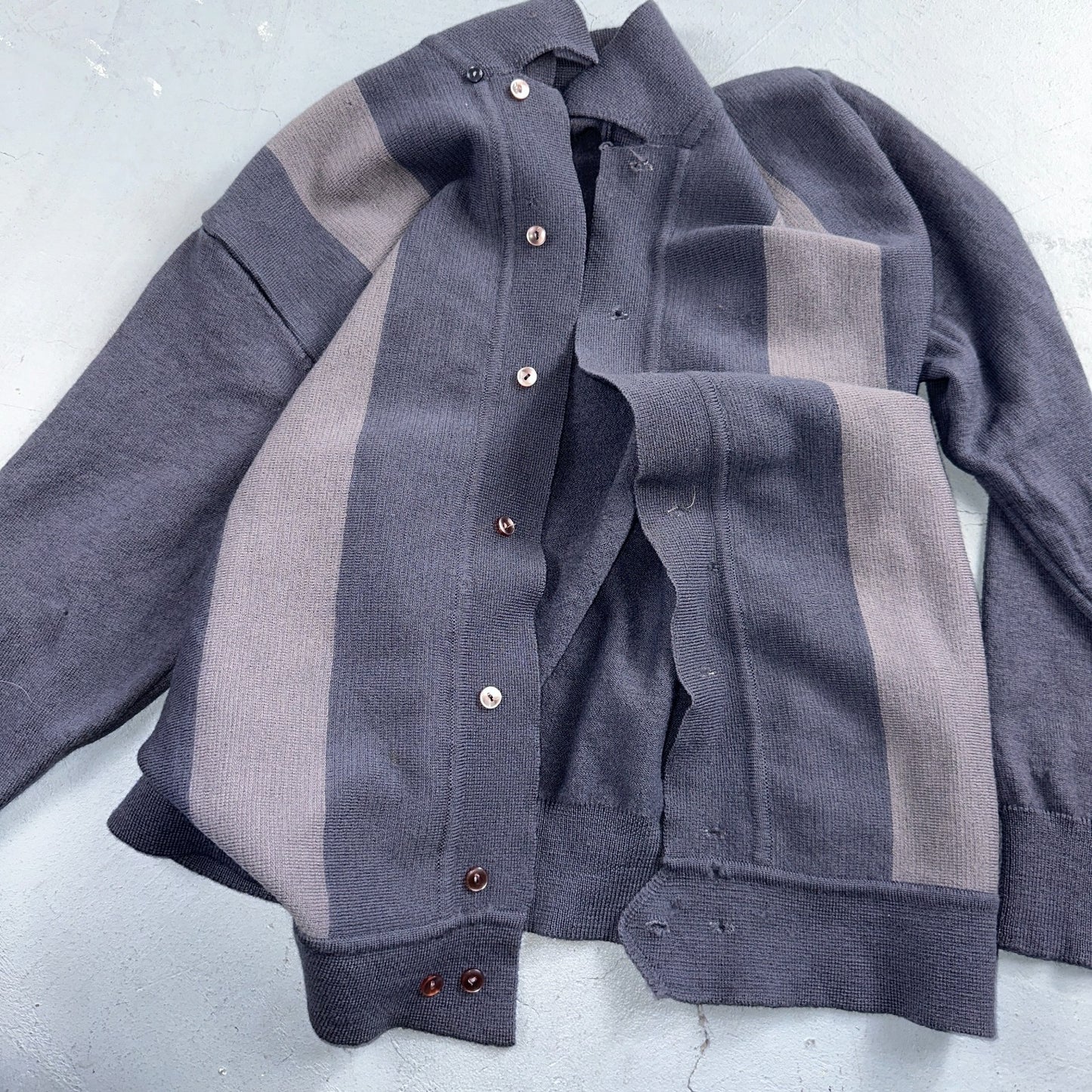 VTG 1960s Kintted Shirt Polo Gray Loop Collar Cardigan Sweater Rockabilly Kramer