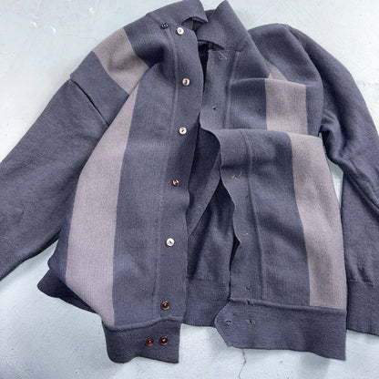 VTG 1960s Kintted Shirt Polo Gray Loop Collar Cardigan Sweater Rockabilly Kramer