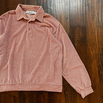 VTG 80s Trader Bay Velour Sweatshirt Sweater Polo Shirt Checker Rockabilly