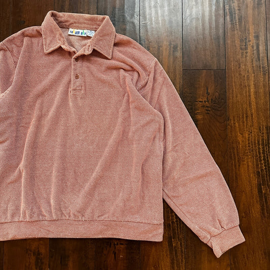 VTG 80s Trader Bay Velour Sweatshirt Sweater Polo Shirt Checker Rockabilly